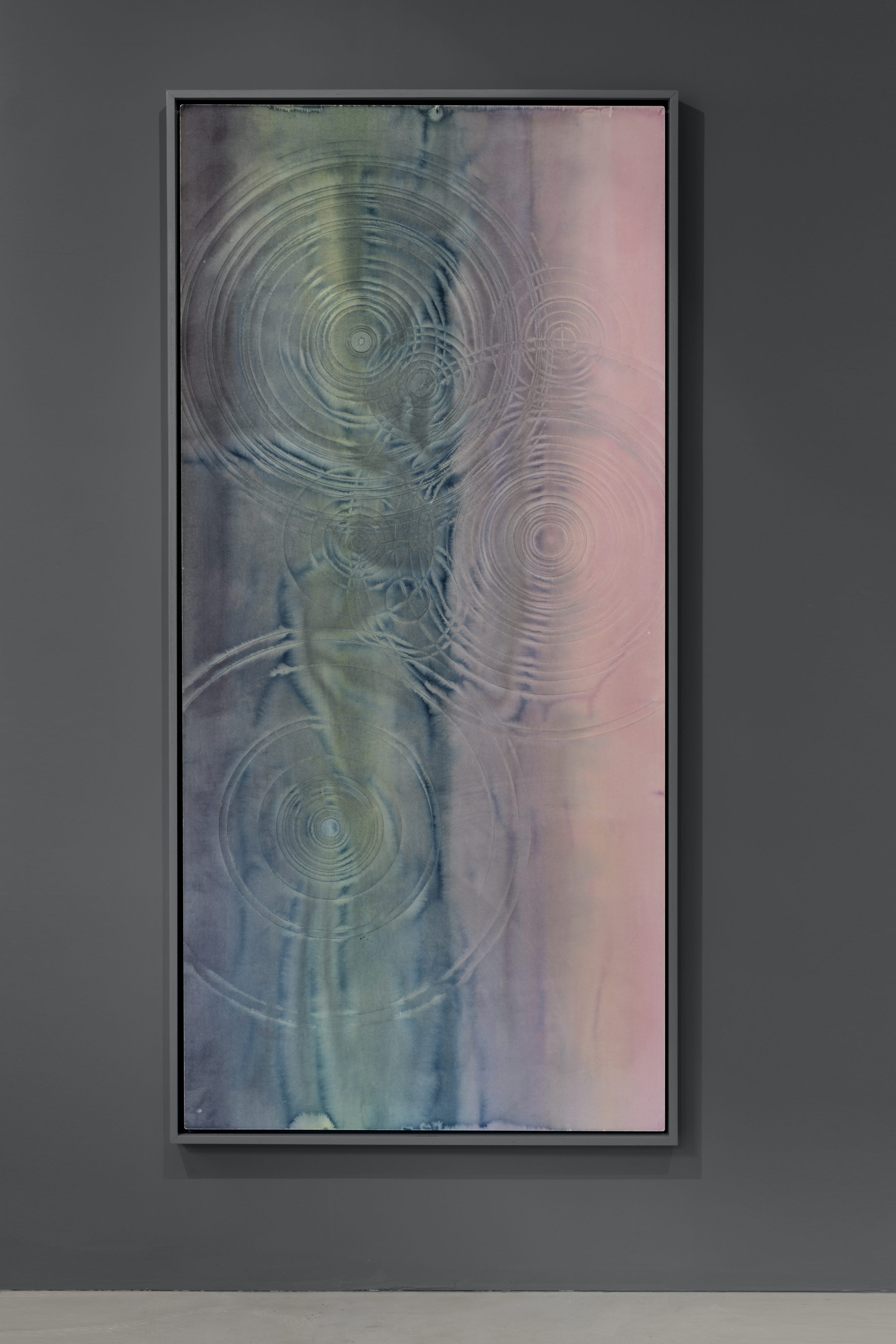 Senza titolo , 2019 Watercolour and acrylic protective paint on Arches acid free paper bond with neutral PH glue on aluminum- painted Okumé marine plywood Artist's frame 244 x 112 cm 96 1/8 x 44 1/8 in