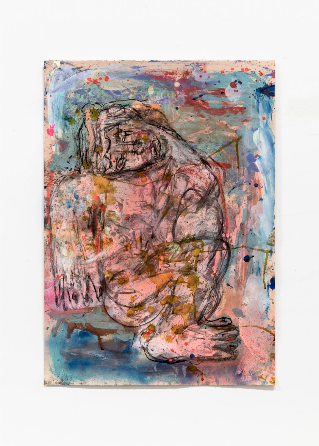 Study for Giant (aqua and pink), 2022 Oil, oil stick, acrylic, ink, charcoal, spray paint and sand on fabriano paper 70 x 50 cm 27 1/2 x 19 3/4 in