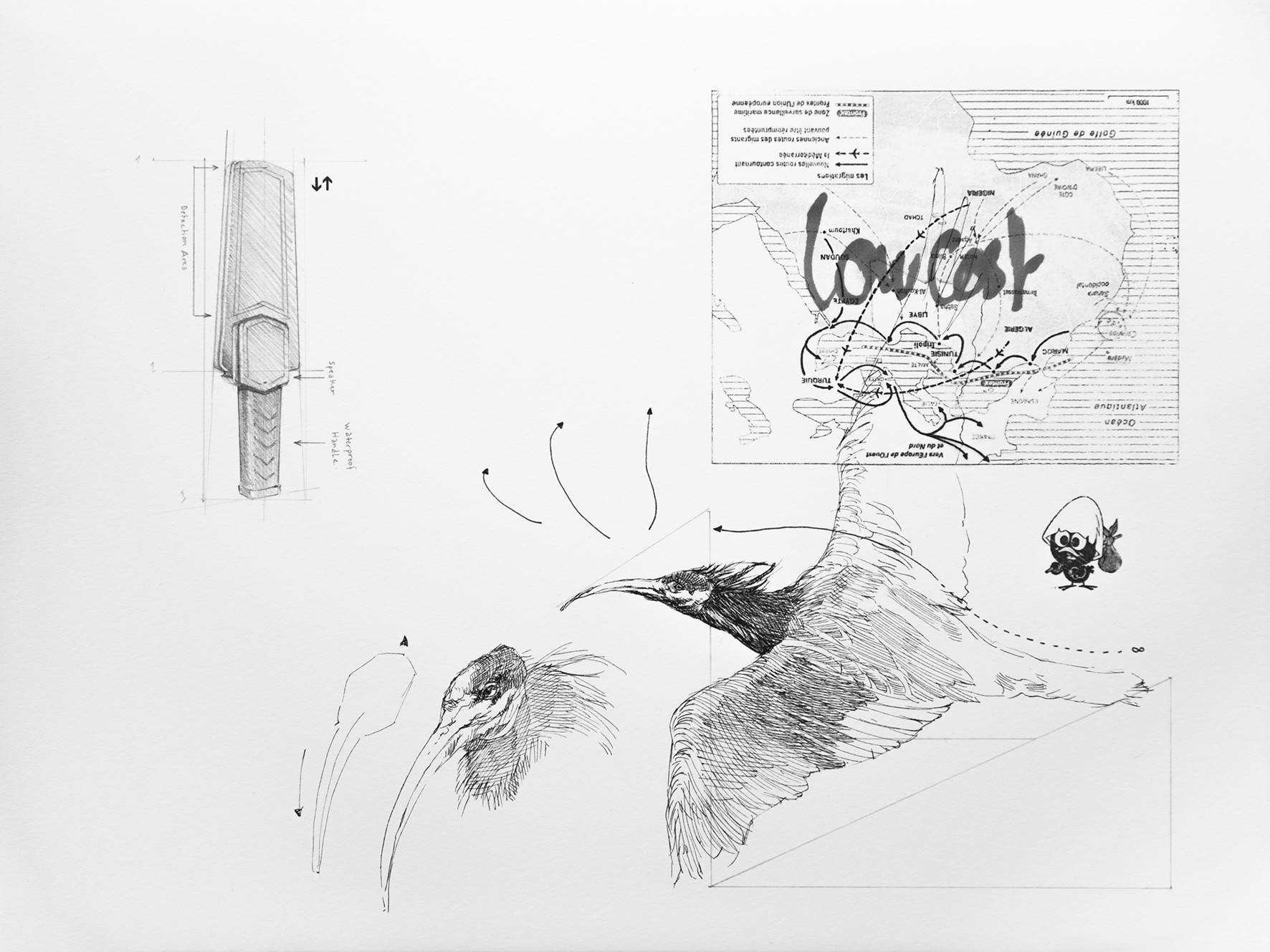 Le battement des ailes n. 14, 2016-2018 Graphite, ink and transfer on cotton paper 23 x 32.5 cms 9 1/8 x 12 3/4 inches